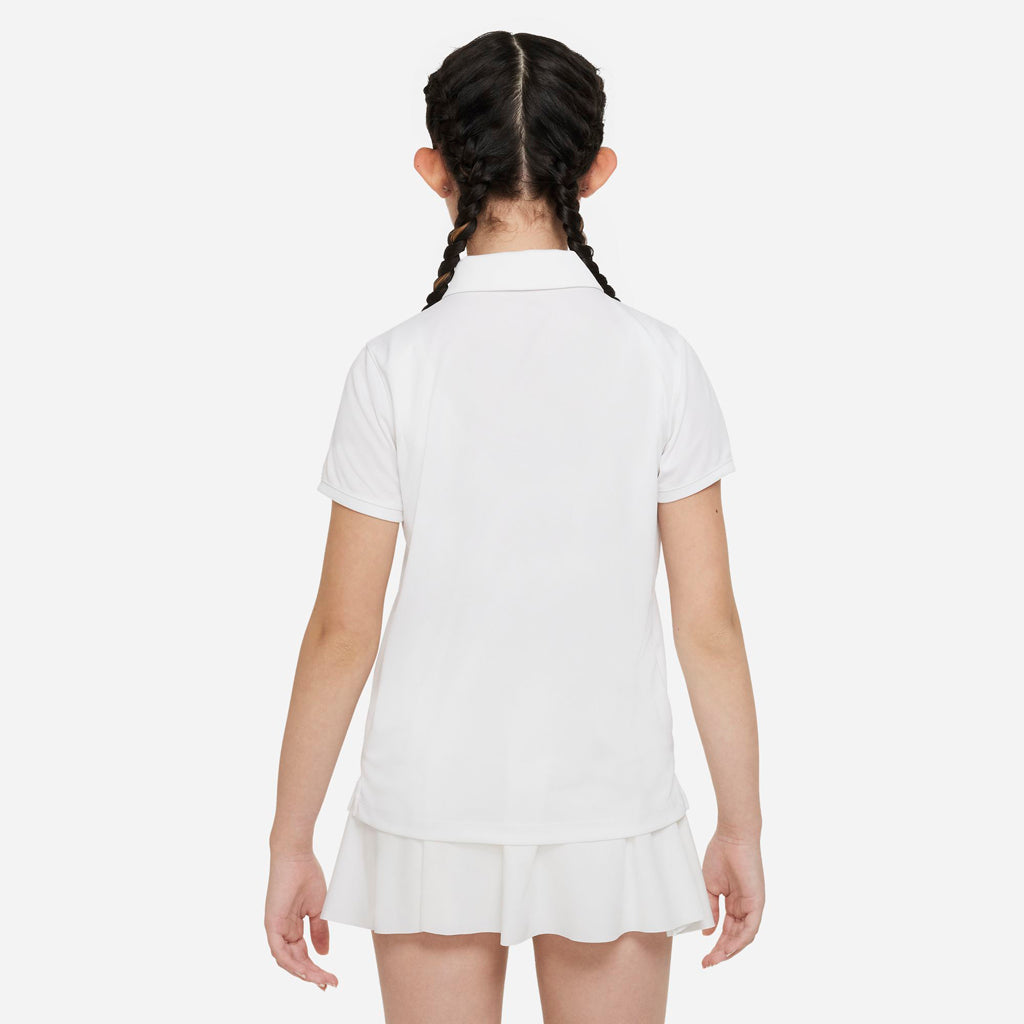 Nike Girl's Dri-FIT Victory Polo (White/Black) - RacquetGuys.ca