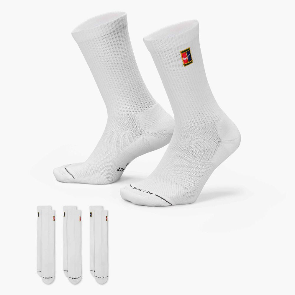 Nike Court Everyday Elevated Crew Tennis Socks 3 Pack (White) - RacquetGuys.ca