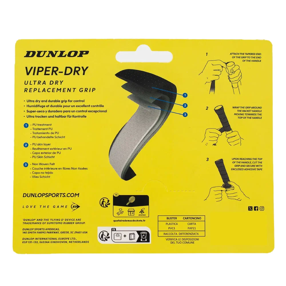 Dunlop Viper-Dry Replacement Grip (Black) - RacquetGuys.ca