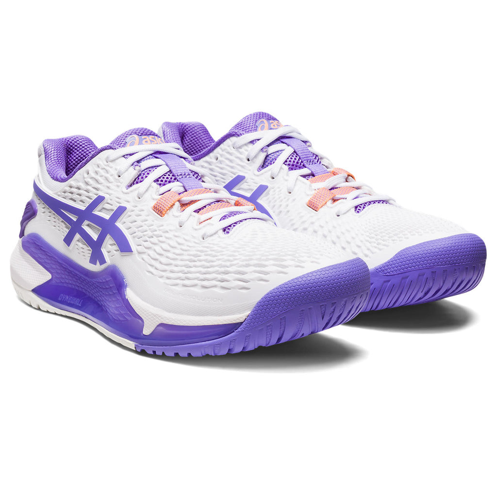 Asics Gel Resolution 9 Women's Tennis Shoe (White/Purple) - RacquetGuys.ca