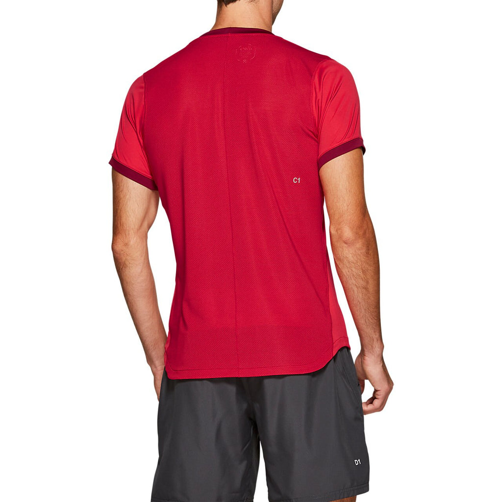 Asics Men's Club Short Sleeve Top (Red) - RacquetGuys.ca