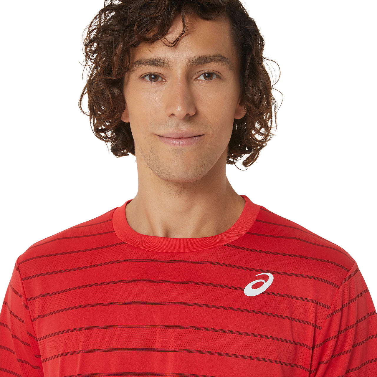 Asics Men's Court Stripe Short Sleeve Top (Red) - RacquetGuys.ca
