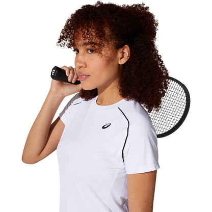 Asics Women's Court Piping Short Sleeve Top (White) - RacquetGuys.ca