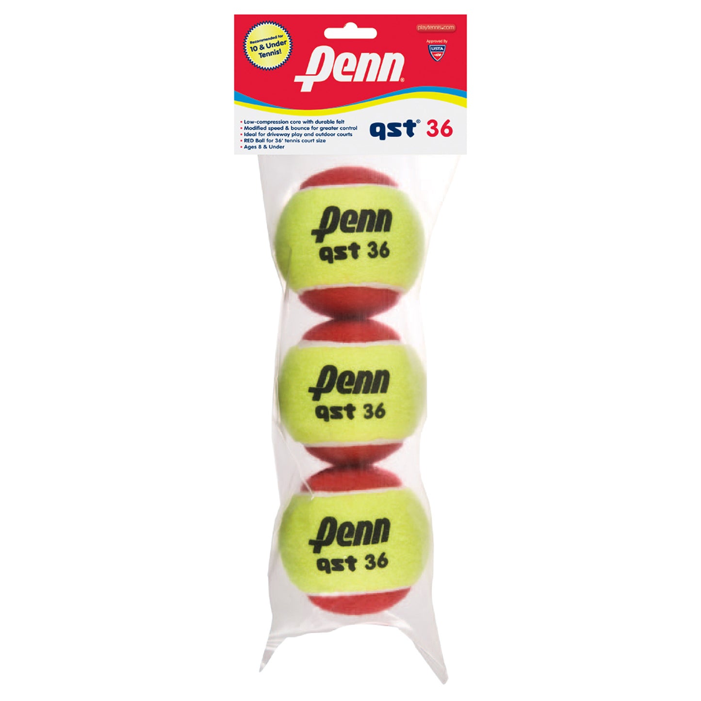 Penn QST 36 Quick Start Red Junior Tennis Balls 3 Pack - RacquetGuys.ca