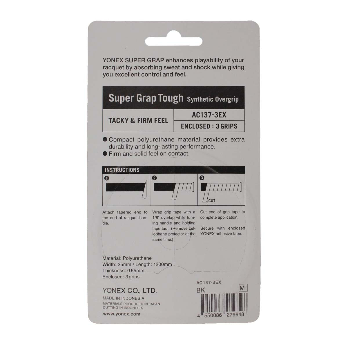 Yonex Super Grap Tough Overgrip 3 Pack (Black) - RacquetGuys.ca