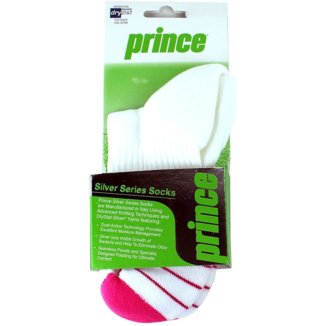 Prince Silver Series 1/4 Top Socks (White/Pink) - RacquetGuys.ca