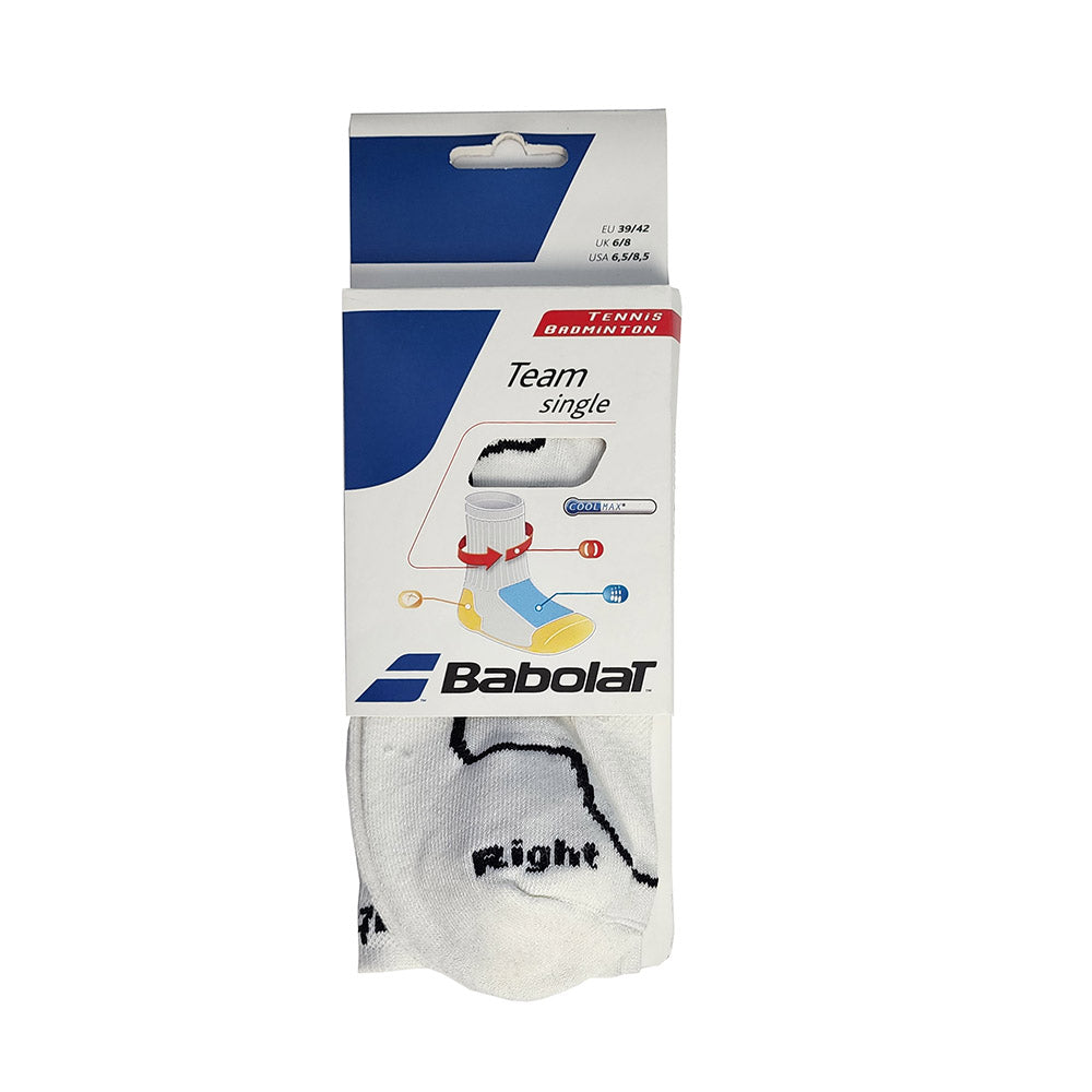 Babolat Team Single Socks with CoolMax (White) for Tennis or Badminton - RacquetGuys.ca
