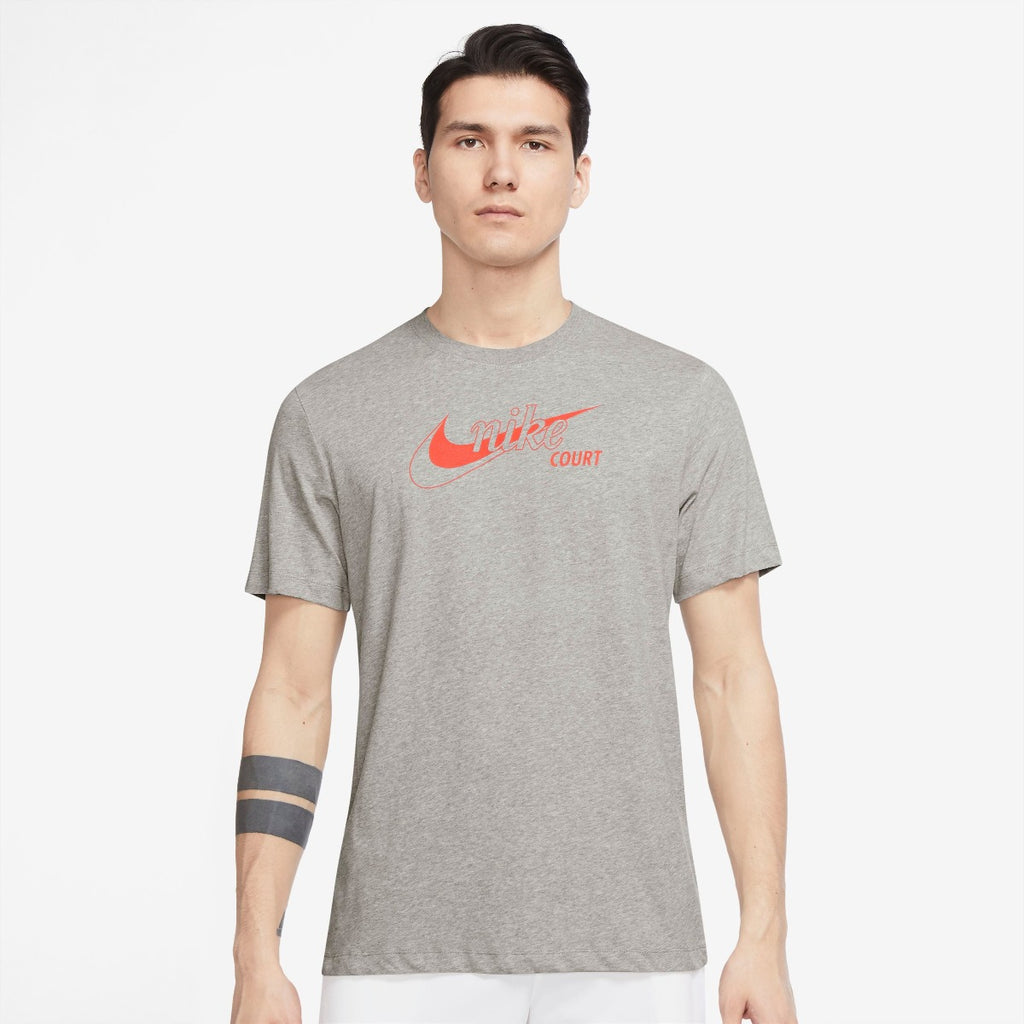 Nike Men's Dri-FIT Swoosh Top (Dark Grey Heather/Orange) - RacquetGuys.ca