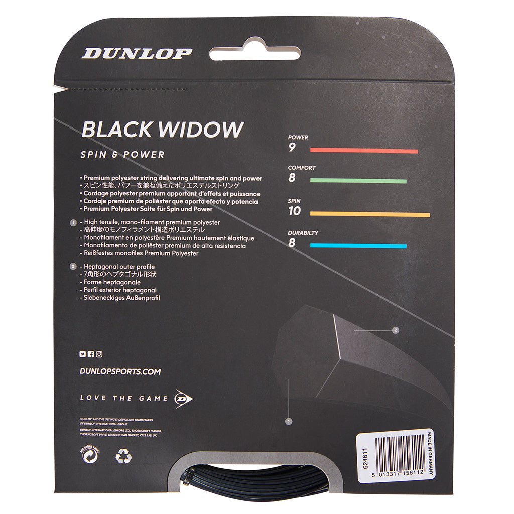 Dunlop Black Widow 18 G Tennis String (Black) - RacquetGuys.ca