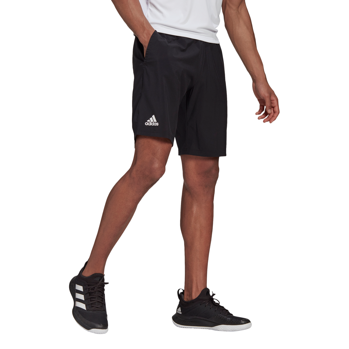 adidas Men's Club Stretch Woven 7-Inch Shorts (Black/White) - RacquetGuys.ca