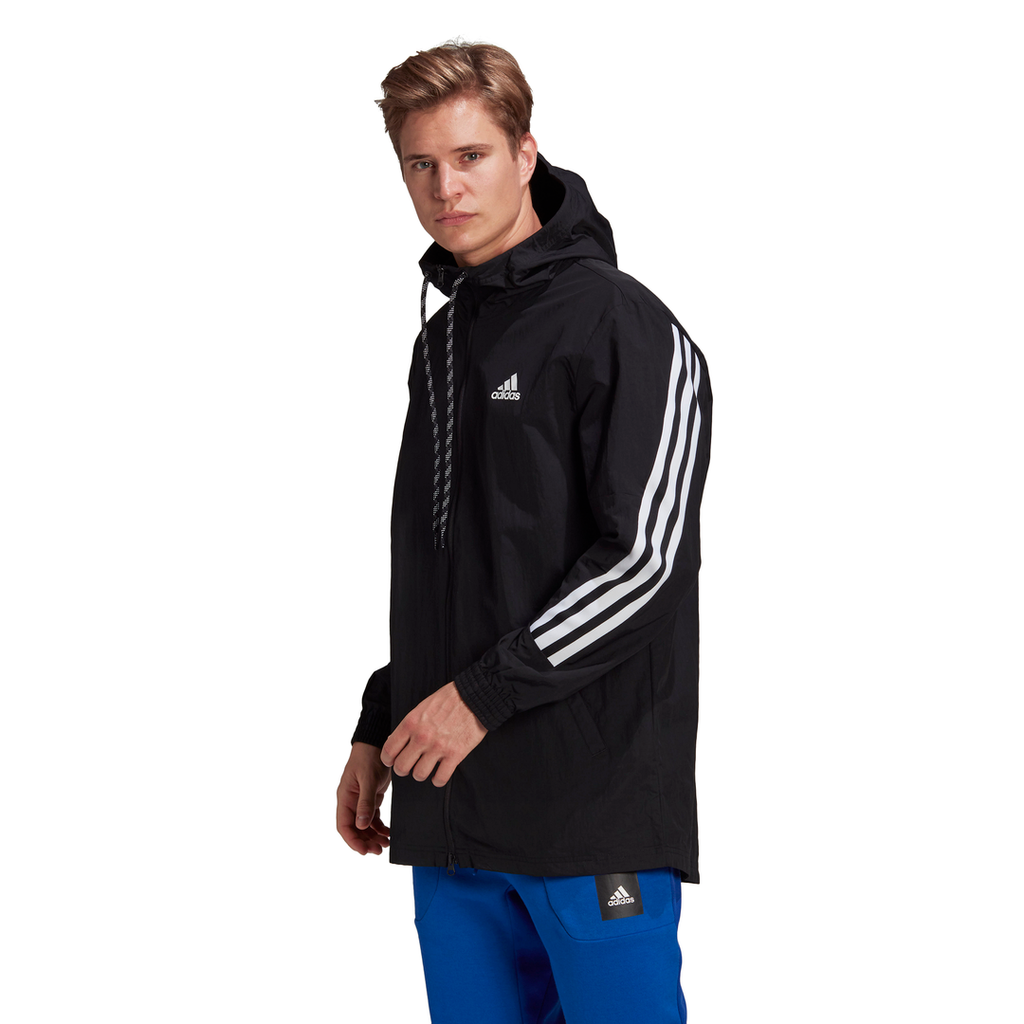 Adidas white jacket with black stripes sales