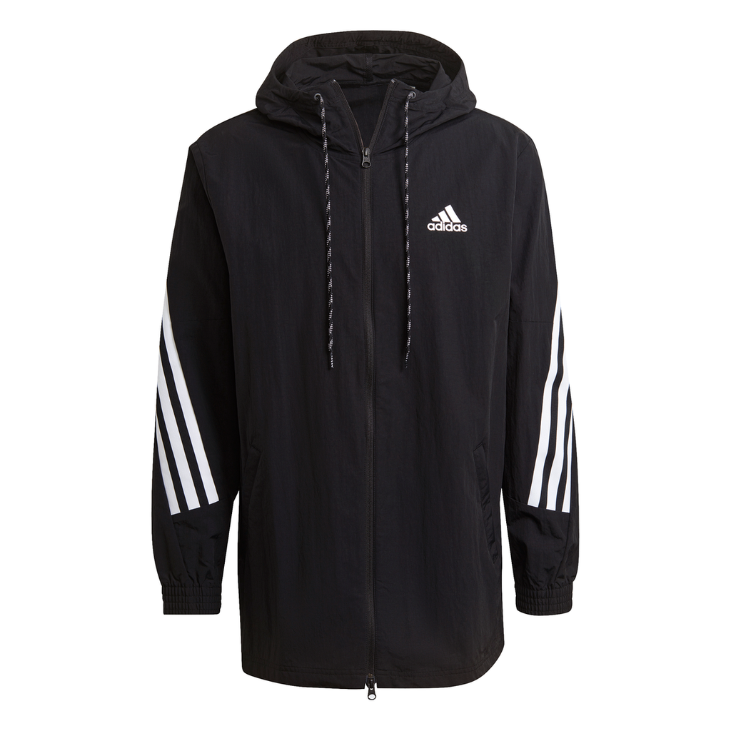 Adidas jacket black with 2025 white stripes