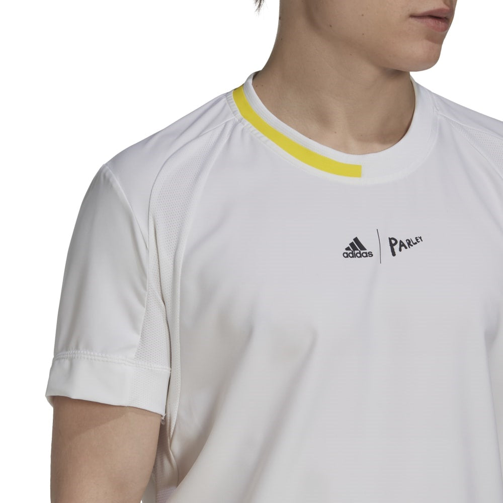 Adidas Men's London Stretch Woven Top (White/Yellow) - RacquetGuys.ca