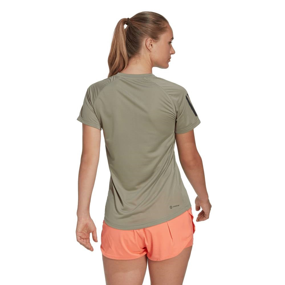 adidas Women's Club 3 Stripe Top (Khaki) - RacquetGuys.ca