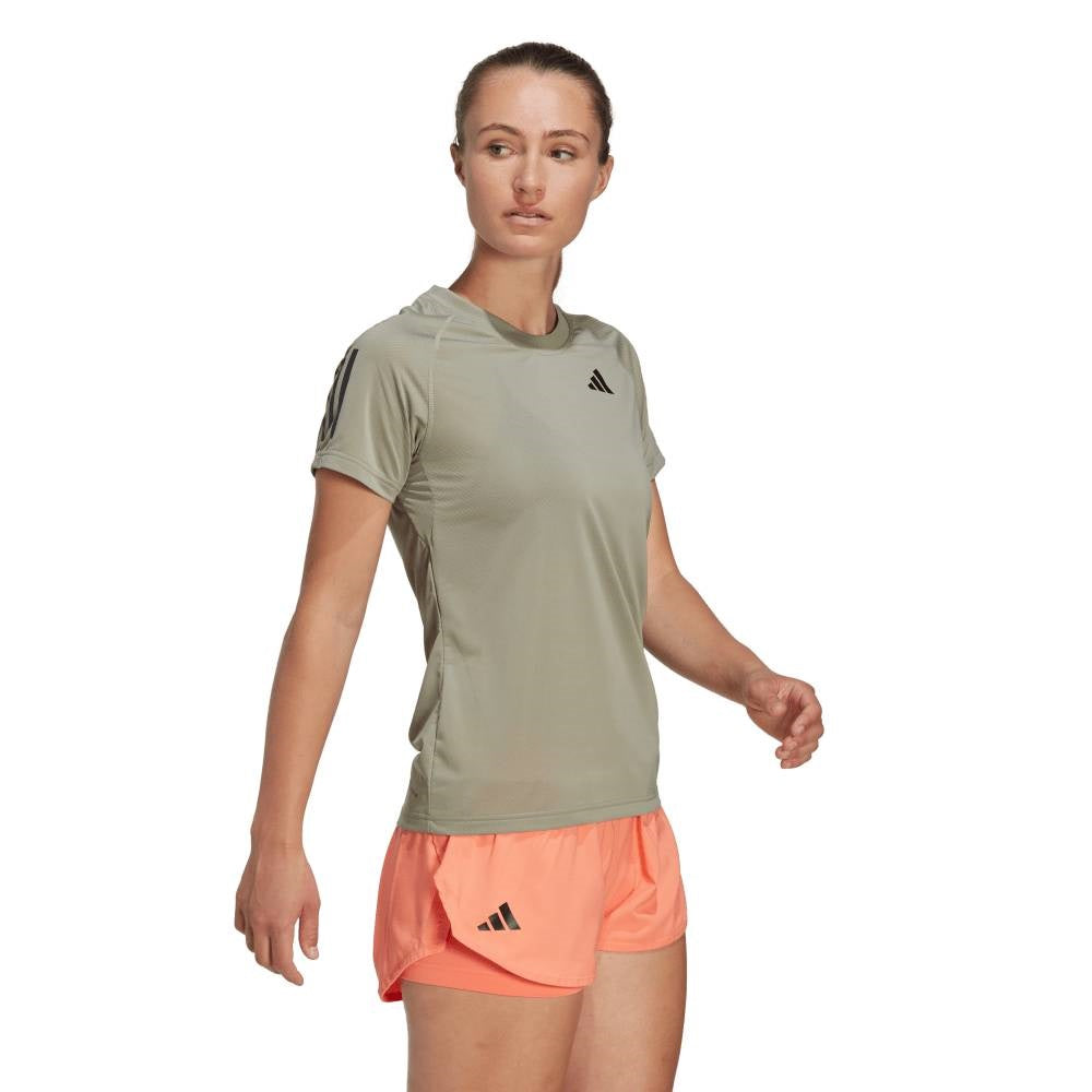 adidas Women's Club 3 Stripe Top (Khaki) - RacquetGuys.ca