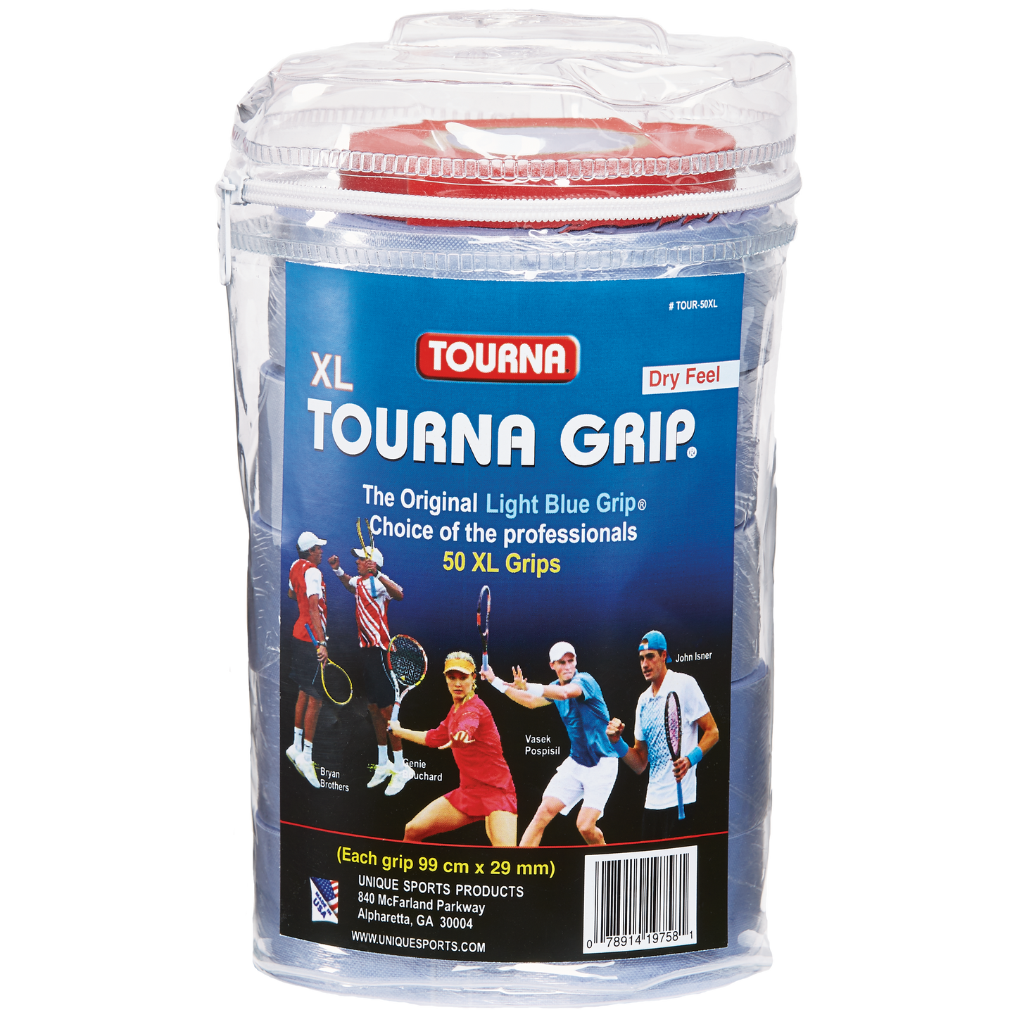 Tourna Grip Original XL Overgrip 50 Pack Travel Pouch (Blue) - RacquetGuys.ca
