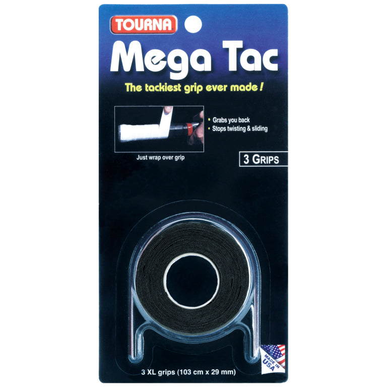 Tourna Mega Tac Overgrip 3 Pack (Black) - RacquetGuys.ca