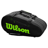 Wilson Super Tour 3 Compartment 15 Pack Racquet Bag (Black/Green) - RacquetGuys.ca