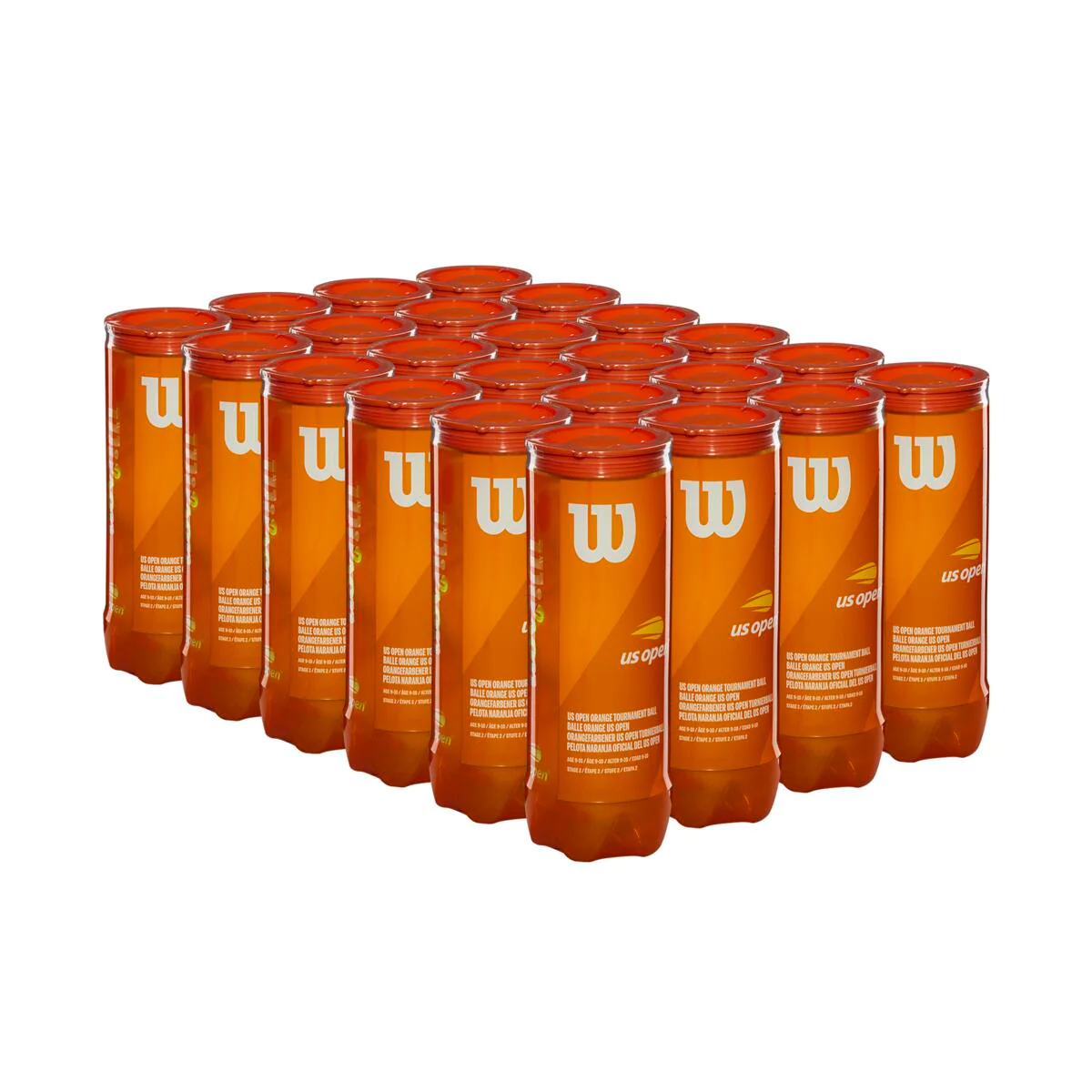 Wilson US Open Tournament 60' Orange Junior Tennis Balls - 24 Can Case - RacquetGuys.ca