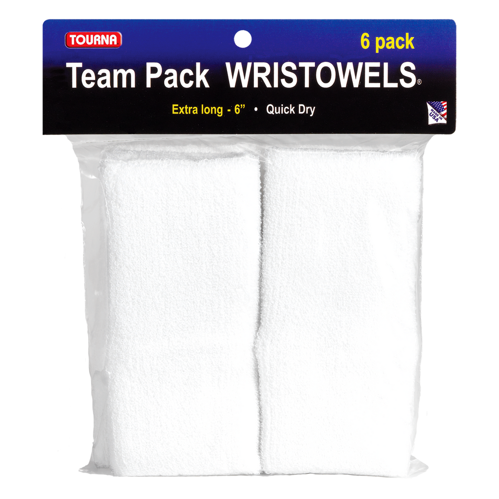 Tourna Wrist Towel 6" Extra Wide Wristband (6/Pack, White) - RacquetGuys.ca