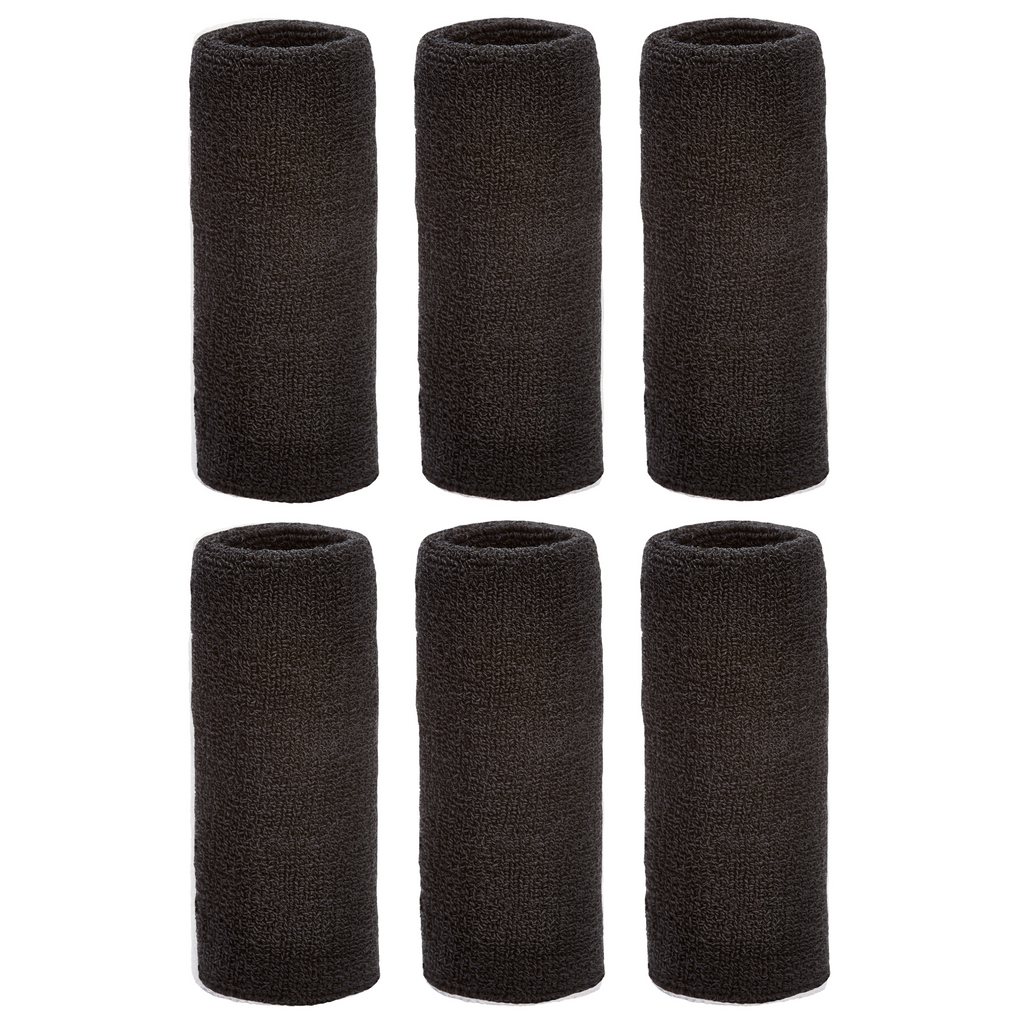 Tourna Wrist Towel 6" Extra Wide Wristband (6/Pack, Black) - RacquetGuys.ca