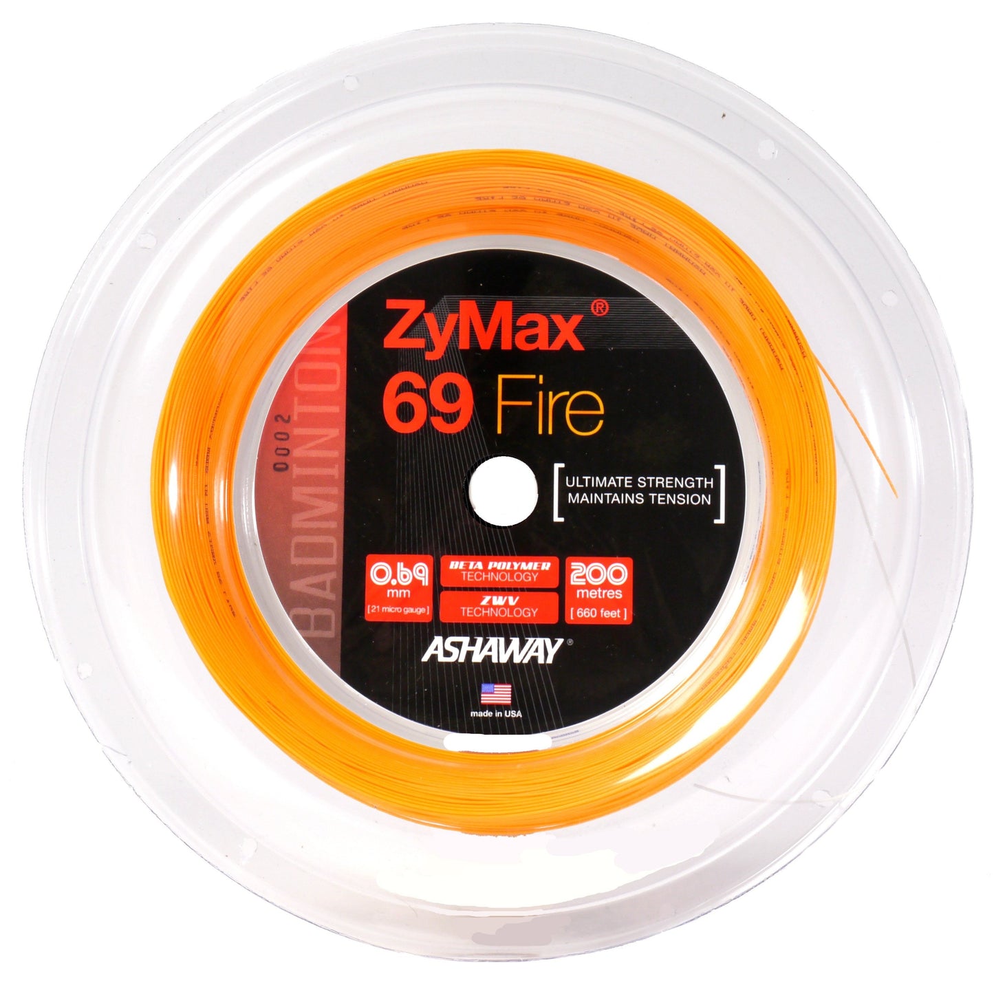 Ashaway Zymax 69 Fire Badminton String Reel (Orange) - RacquetGuys.ca