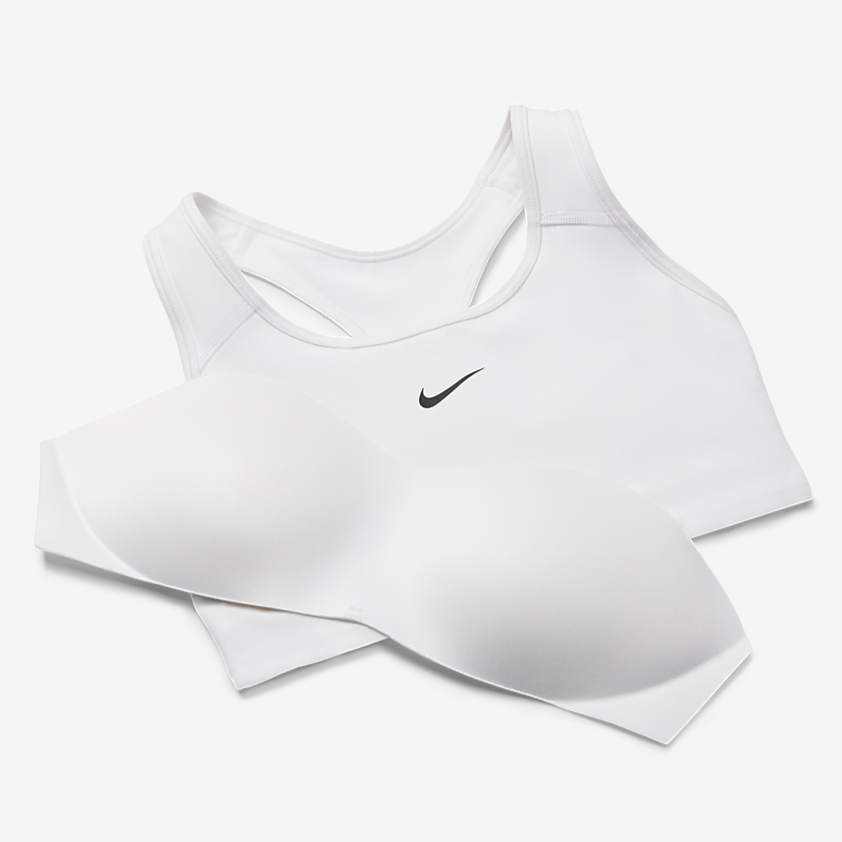 Nike Women's Dri-FIT Swoosh Medium Support 1 Piece Pad Sports Bra (White/Black) - RacquetGuys.ca