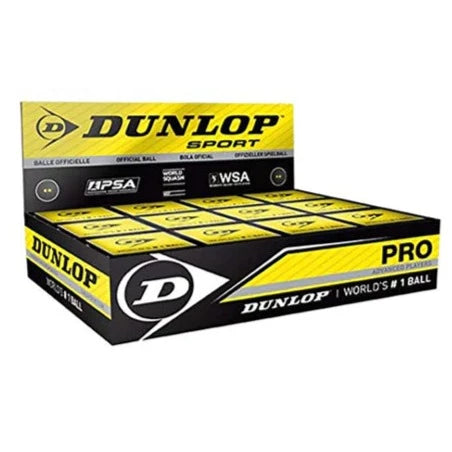 Dunlop Pro Double Yellow Dot Squash Balls (12 Balls) - RacquetGuys.ca