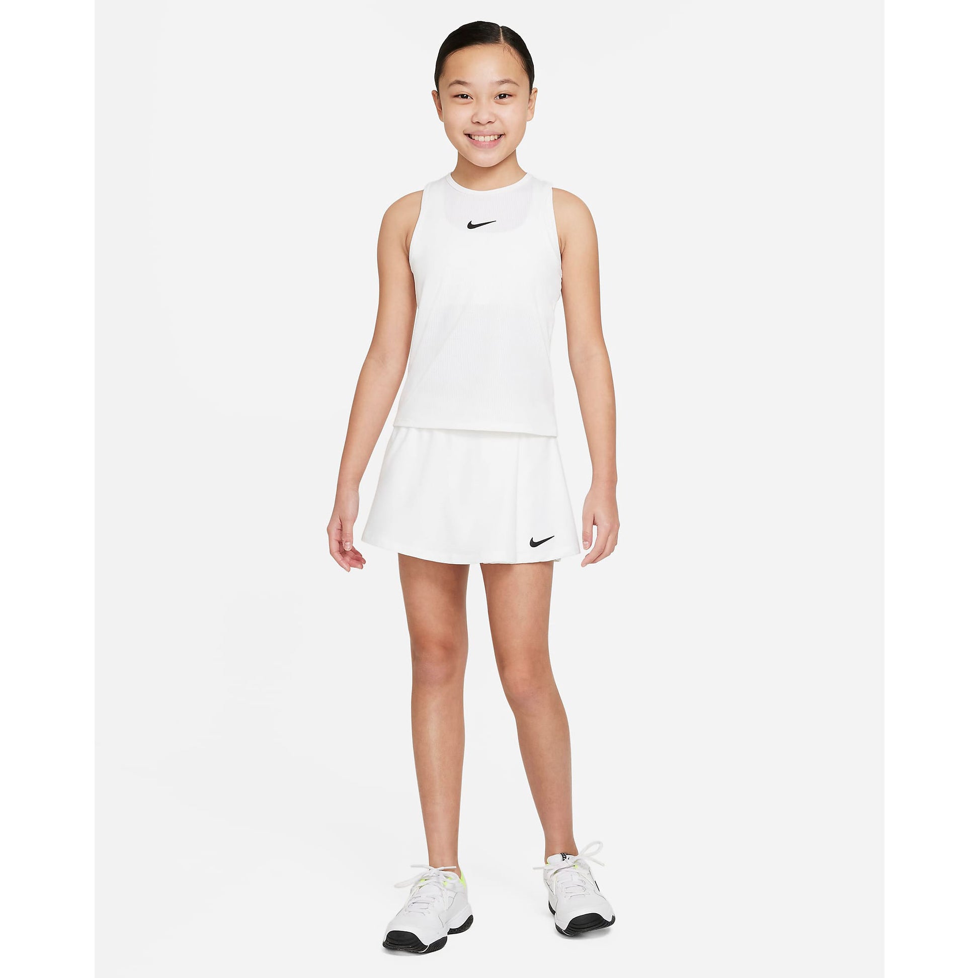 Nike Girls Dri-FIT Victory Flouncy Skirt (White/Black) - RacquetGuys.ca